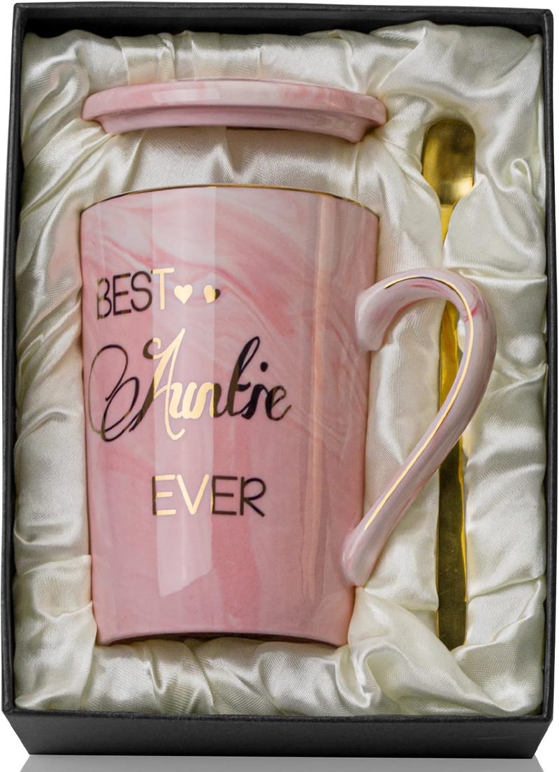 Doublewhale Aunt Gifts from Niece, Nephew - Best Aunt Ever Gift Mug - Happy Christmas Birthday Mothers Day Gifts for Auntie - Marble Ceramic Auntie Coffee Mug Gifts Box Printed Gold 14 Oz Pink - Image 1